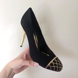 Black and gold heels